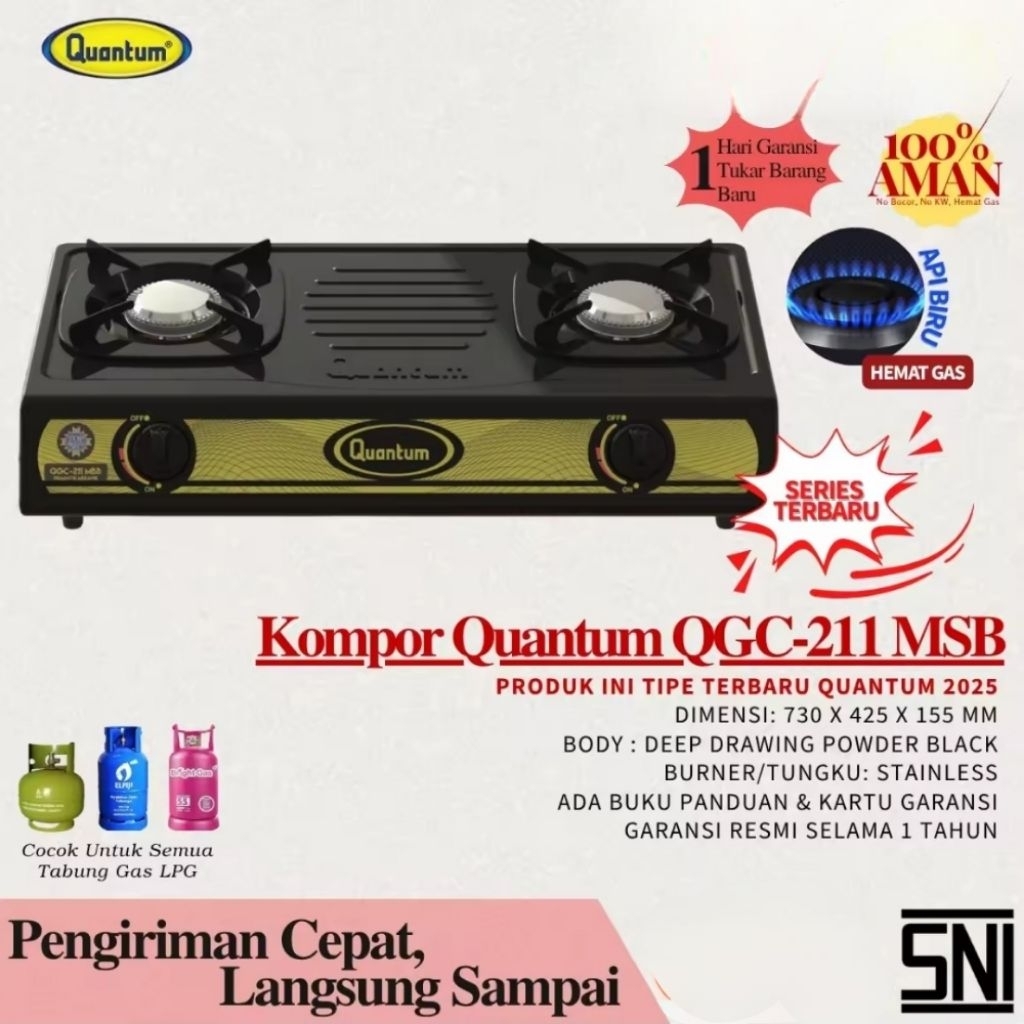 Kompor Quantum 2 Tungku Burner stainless Kompor gas Quantum QGC211MSC / QGC211MSB
