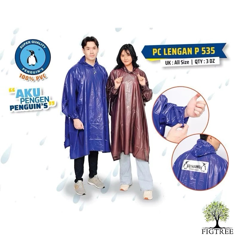 Jas Hujan Poncho Lengan Kelelawar Pinguins Mantel Pinguin P-535