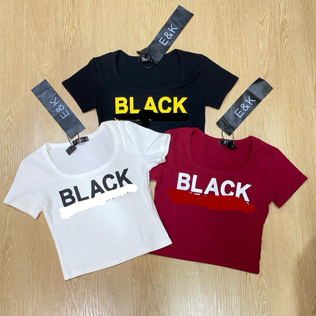 Top tulisan black strech atasan wanita crop kekinian
