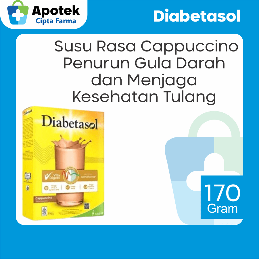Diabetasol Rasa Cappuccino 170 Gr Omega 3 Omega 6 Tinggi Kalsium Vitamin D Vitamin C Vitamin E Zinc 