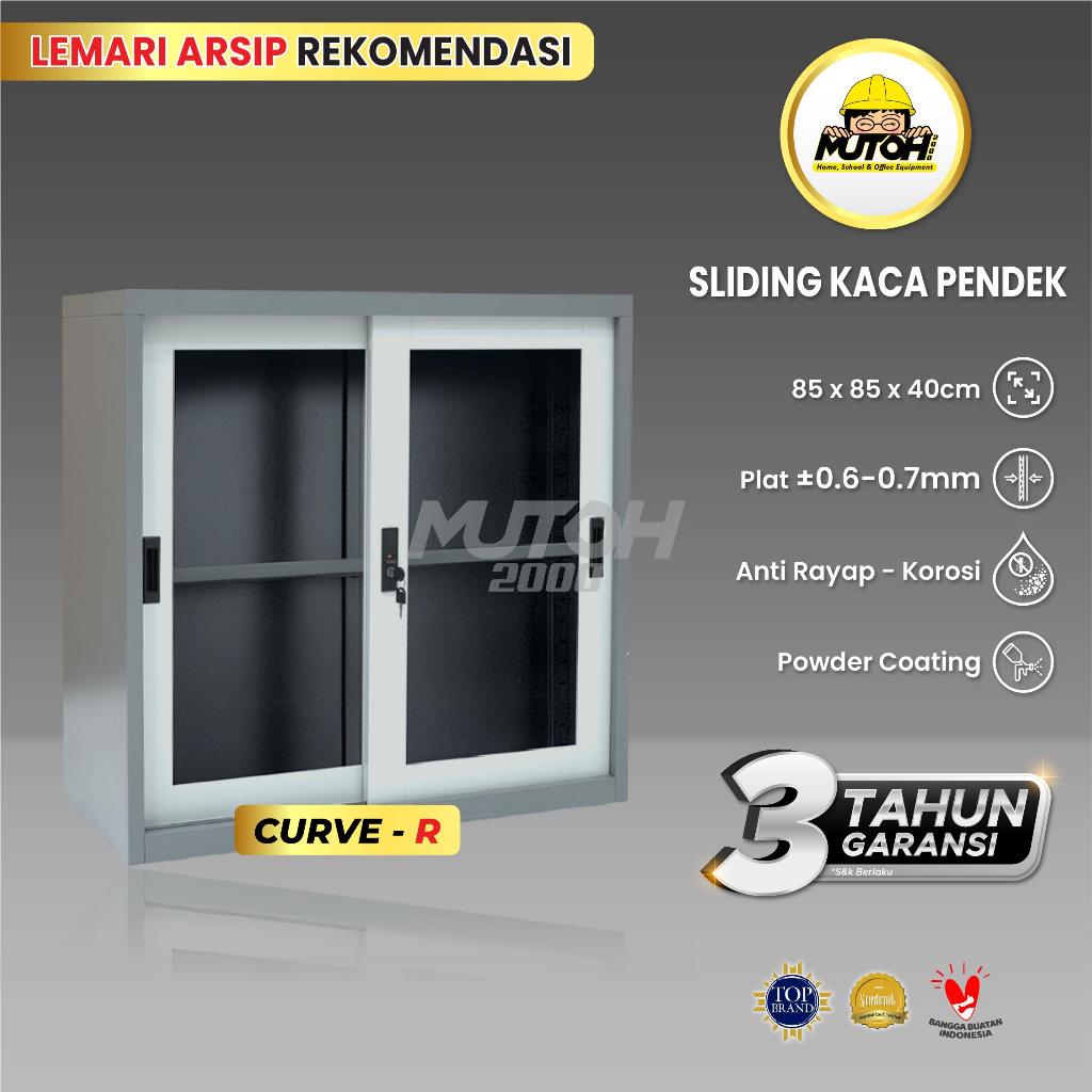 LEMARI BESI ARSIP PENDEK 2 PINTU SLIDING KACA 2 WARNA | MUTOH CURVE