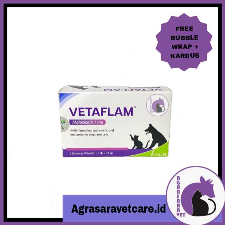 Vetaflam 1 BOX (isi 50 Tablet)- meloxicam 1 mg antiinflam analsik untuk anjing kucing