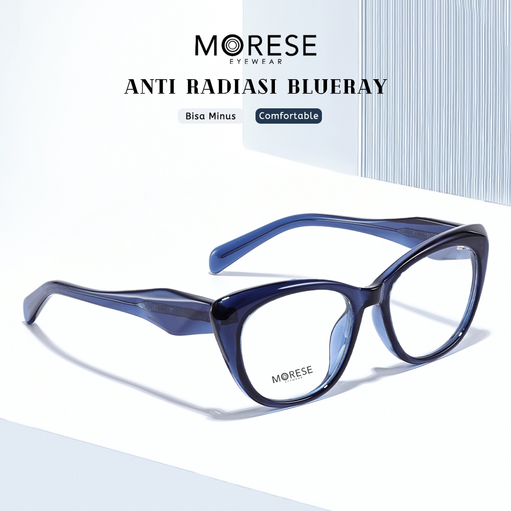 Morese Kacamata Anturadiasi Blueray Style Cat Eye Kekinian Bahan TR90 Simple Fashion Wanita Bisa Min