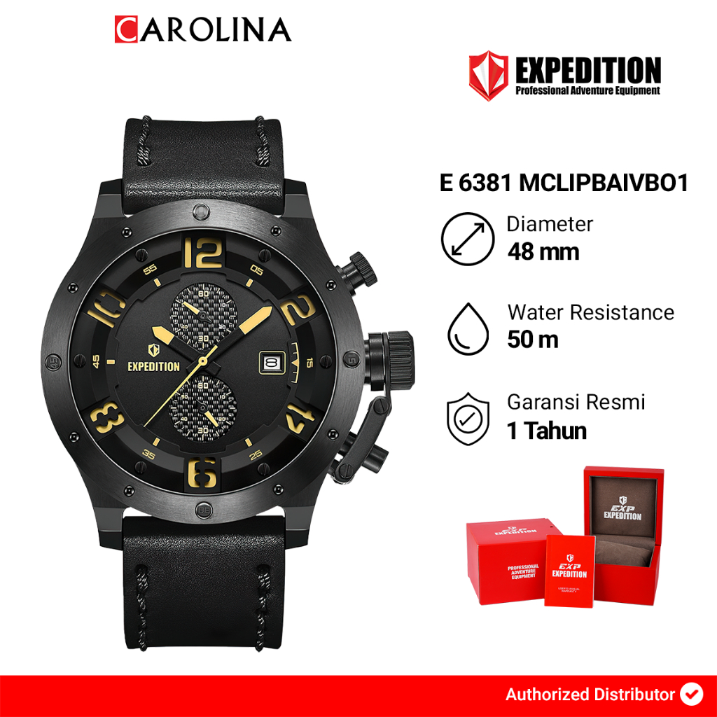 Jam Tangan Pria Expedition Chronograph E 6381 MCLIPBAIVBO1 Black Dial Black Leather Strap