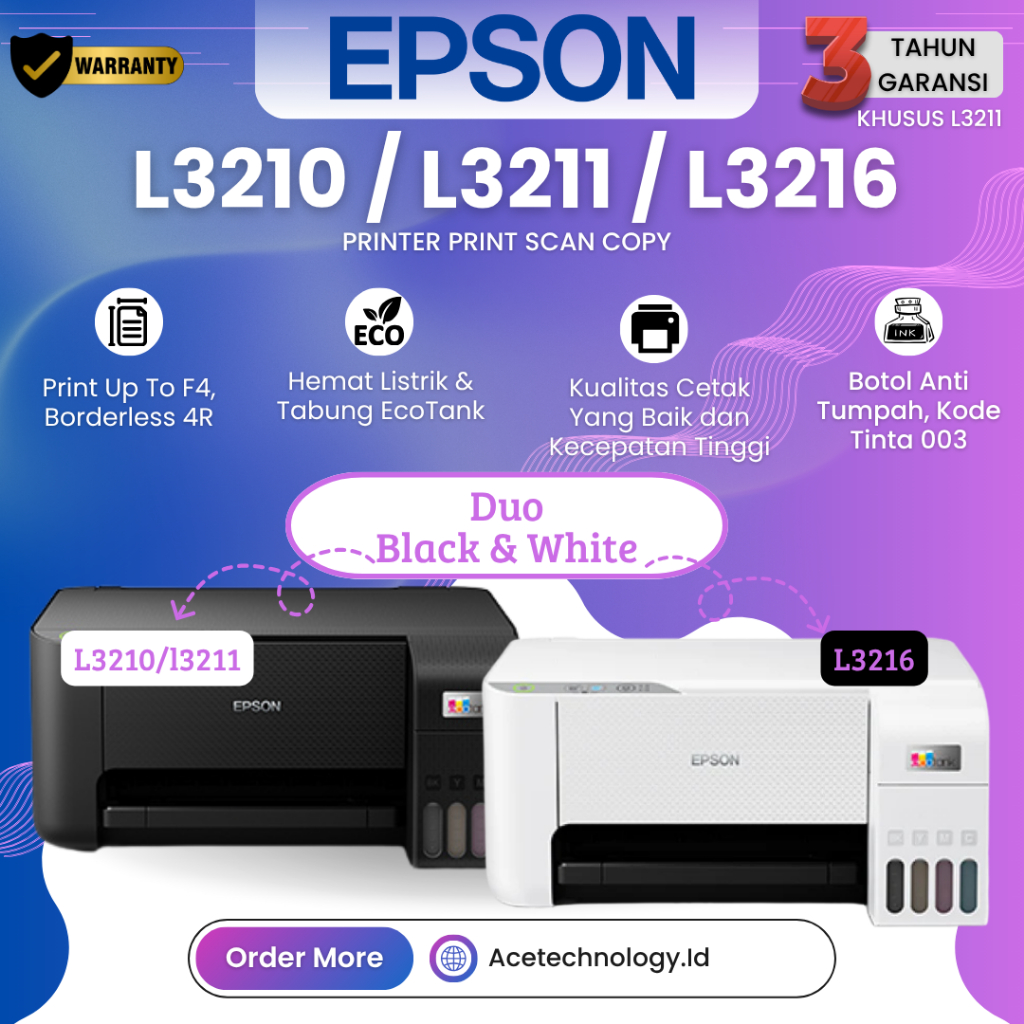 EPSON Printer L3210 L3211 L3216 Eco Tank Print Scan Copy