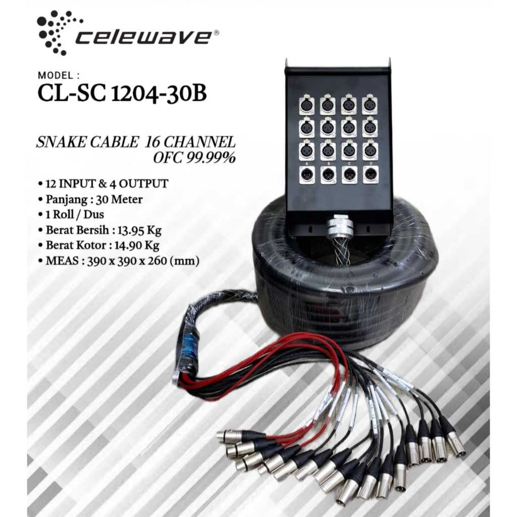 SNAKE CABEL CELEWAVE CL-SC-1204-30B SNAKE CABEL 16 CHANNEL 12 INPUT 4 OUTPUT 30 METER ORIGINAL / Sna