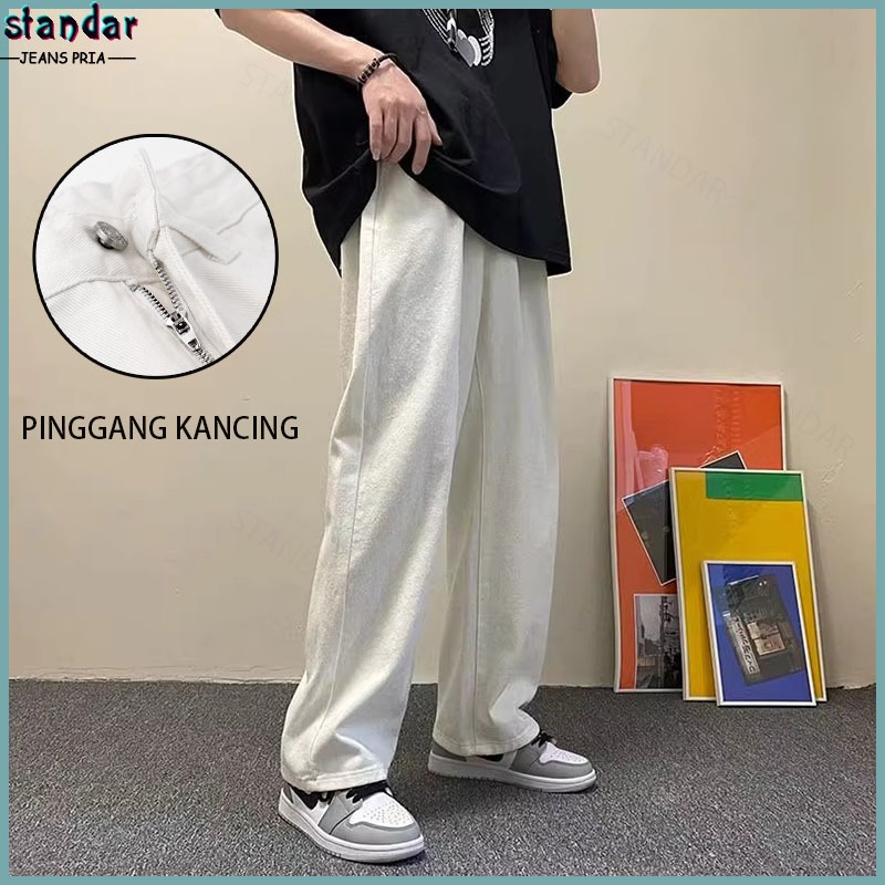 Celana jeans pria jeans putih celana panjang pria kulot jeans baggy pants oversize boyfriend jeans