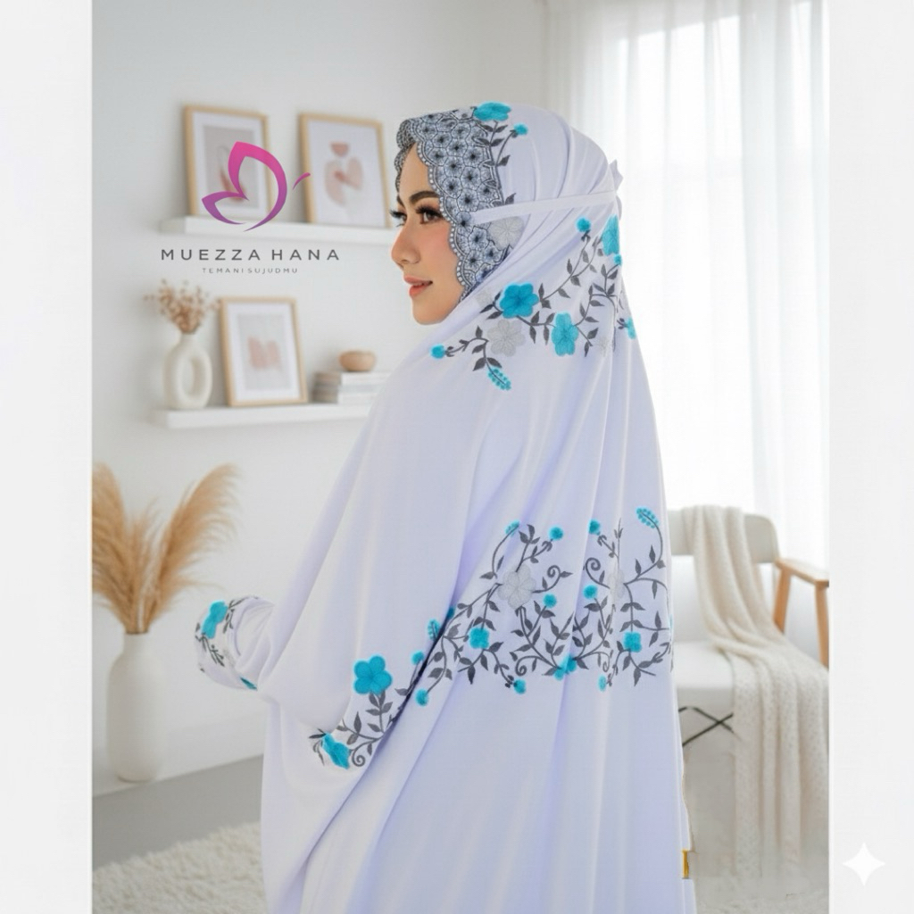 Mukena Terusan Dewasa Putih PREMIUM KUDUSAN | Telekung Langsung Rukoh Lajur Katun Polino Adem | Bord