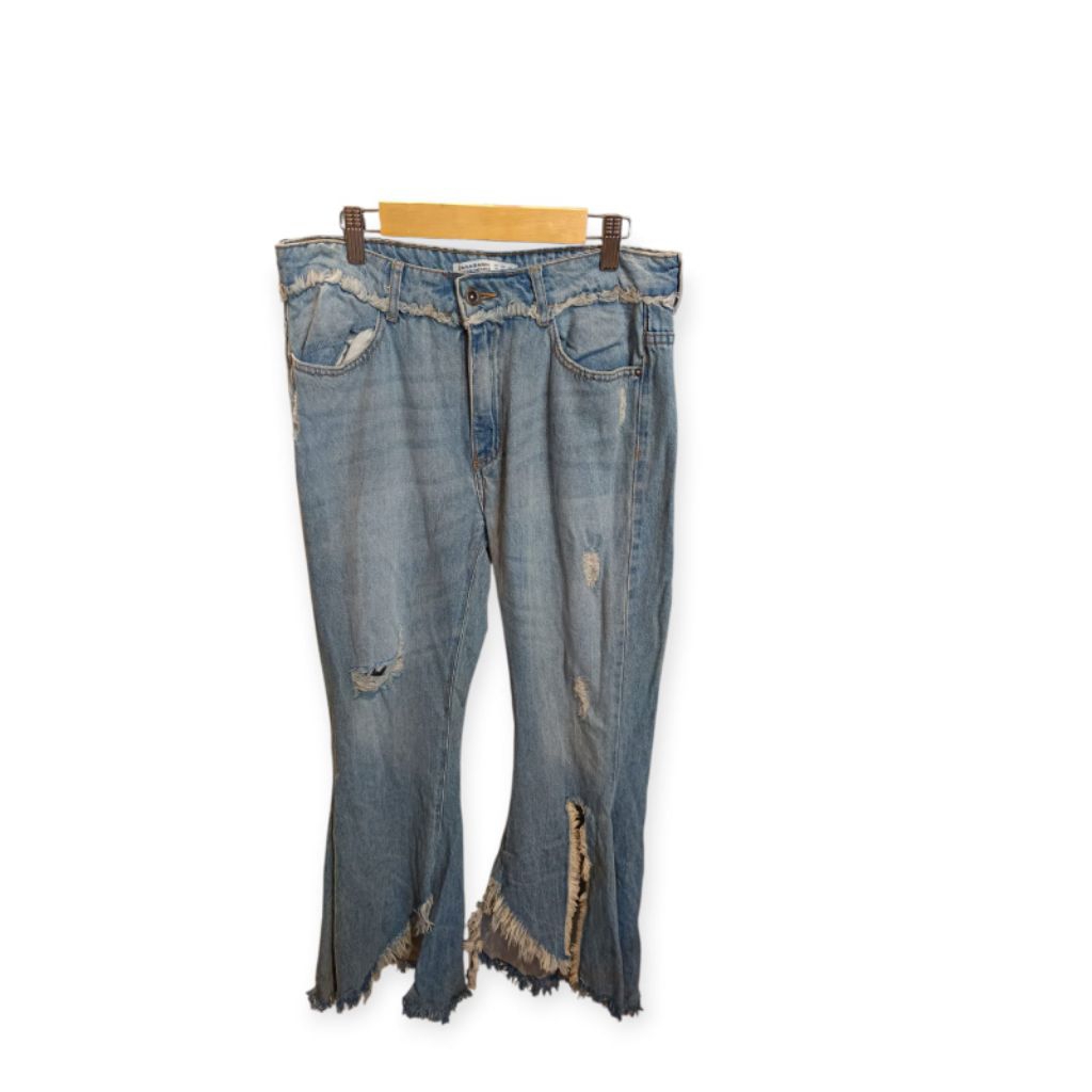 Zara Basic Blue Denim Flare Long Pants