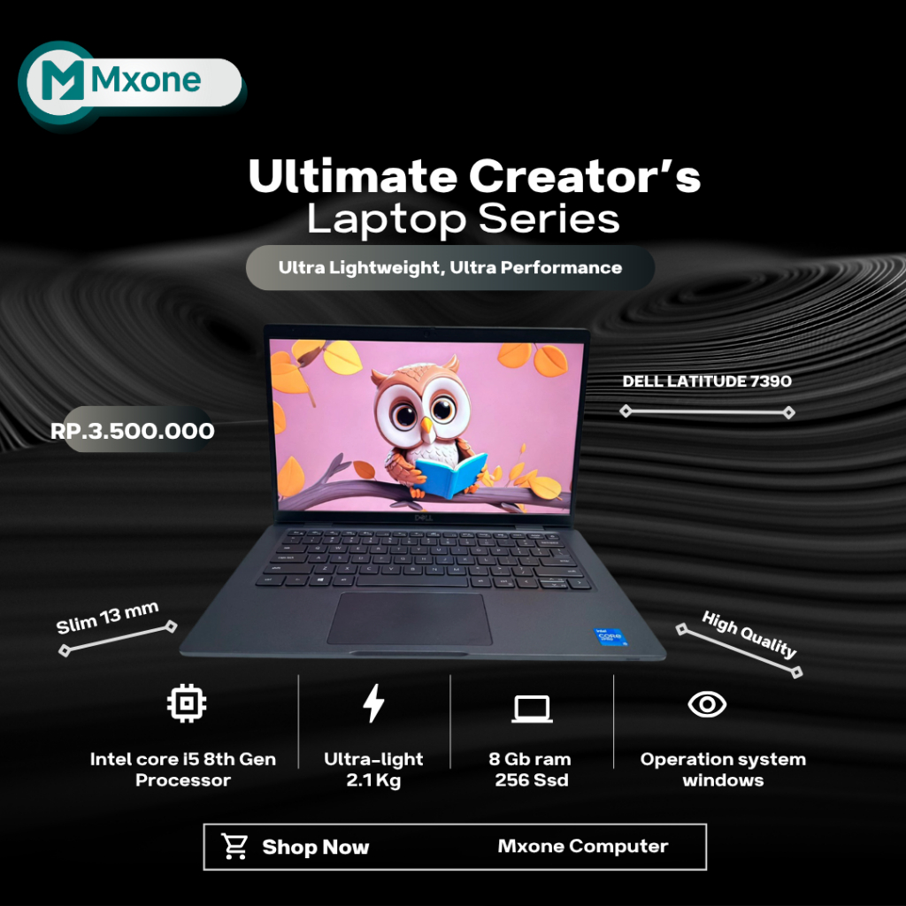 Laptop Dell Latitude 7390 core i5 RAM 8GB SSD 256GB Murah Garansi Toko