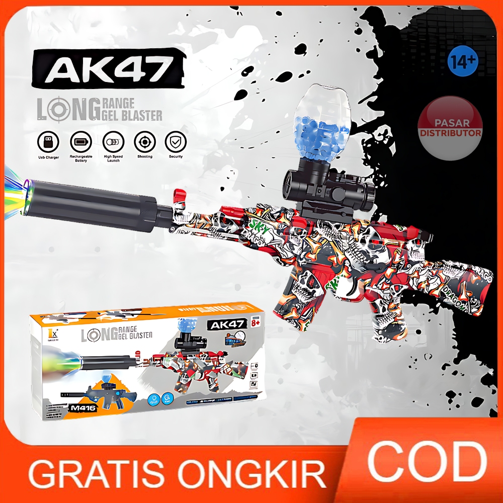 Pasar Distributor D-6653/WH41-2 AK47 GEL BLASTER Mainan Tembakan Water Bubble Elektrik AK47  Lampu