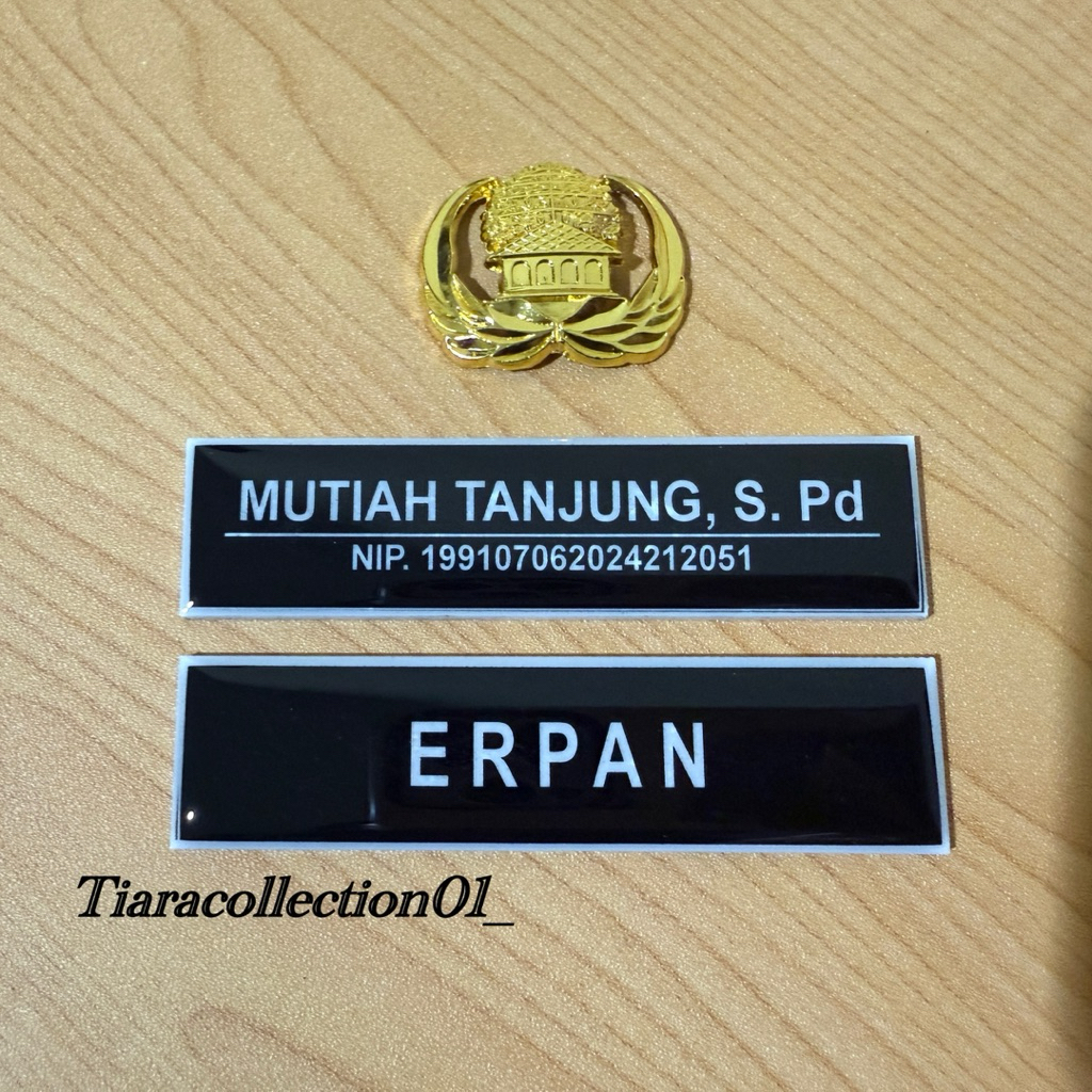 Papan Nama Dada Akrilik Resin Murah + Pin Korpri Kuningan Lencana Korpri