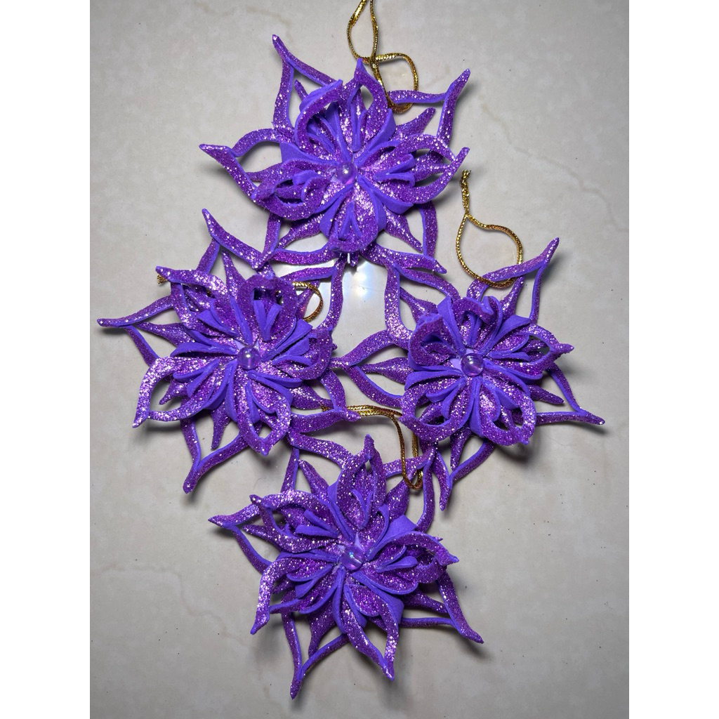 Dekorasi Natal Bunga Kertas Busa Glitter Ungu / Hiasan Pohon Natal Handmade (Purple)