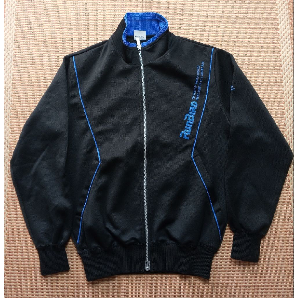 Jaket Mizuno runbird hitam aksen biru tracktop vintage