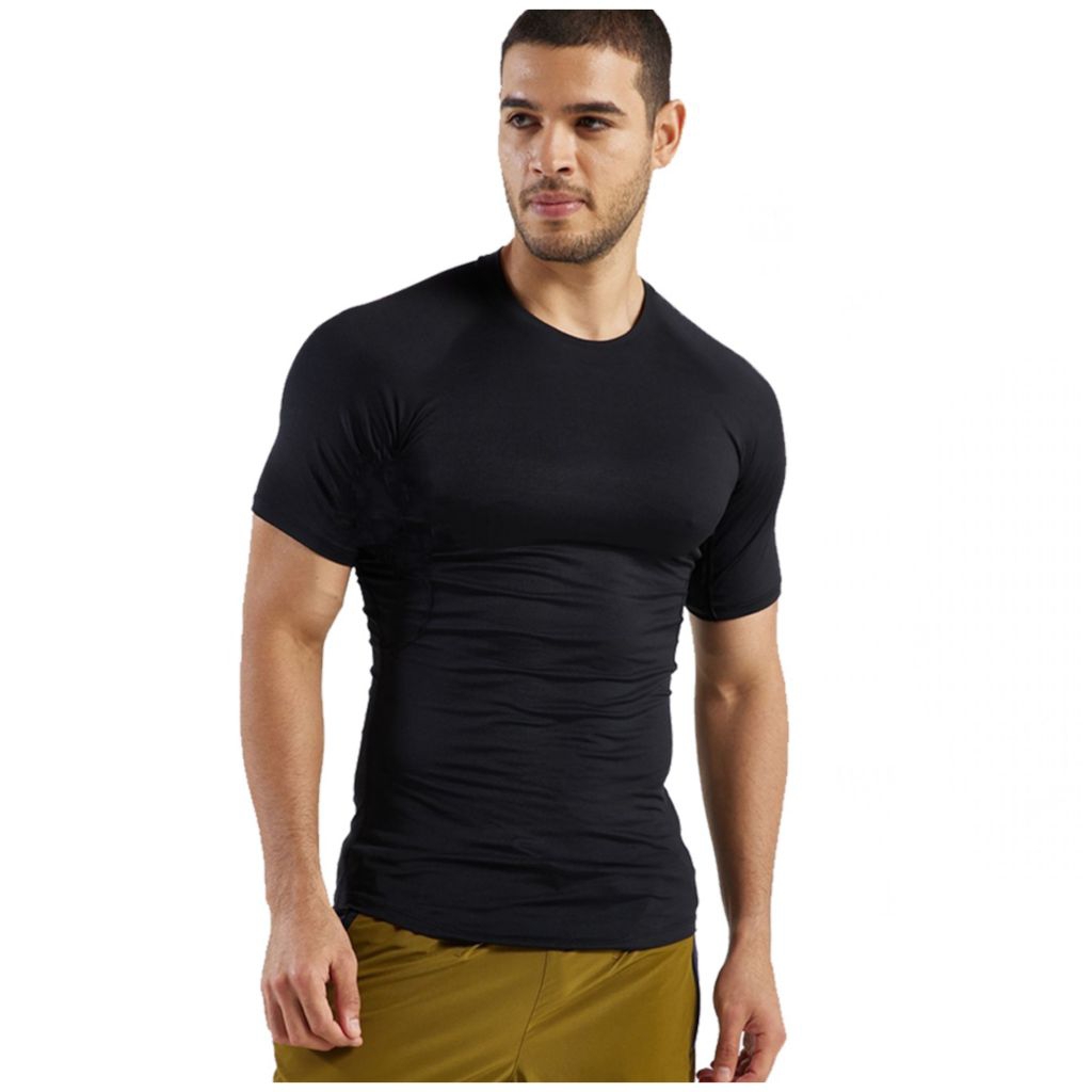 Baju baselayer Olahraga Pria manset tangan pendek hitam logo AL Uniseks Pria Wanita Nyaman Cepat Ker