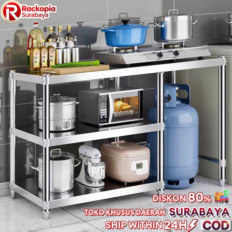 Meja Kompor Stainless Meja Kompor 2 Tungku Full Besi Meja Kompor Gas Rak Kompor Rak Dapur Serbaguna