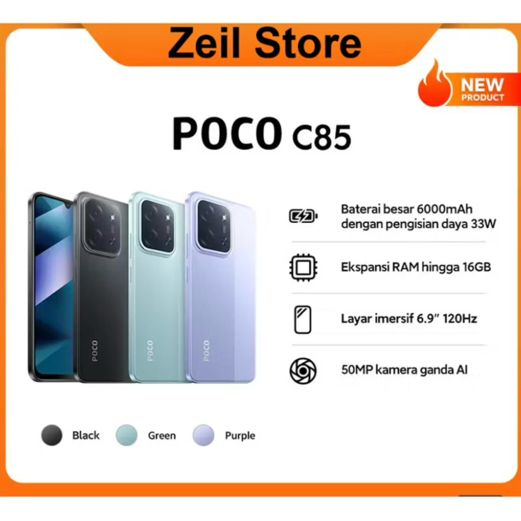 POCO C85 Garansi Resmi 15 Bulan 8GB/256GB & 6GB/128GB Baterai 6000mAh Layar 6.9" Kamera 50MP Xiaomi 