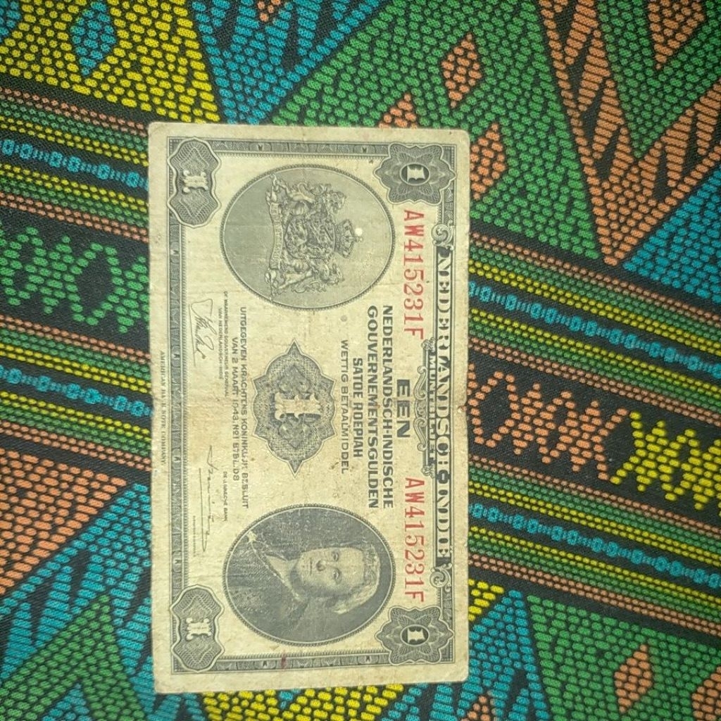 uang kertas 1 gulden seri nica tahun 1943 bekas