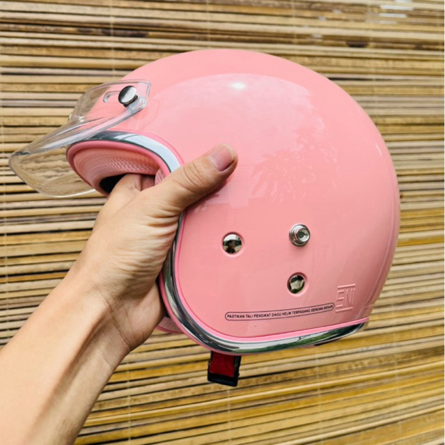 Helm Hijab Wanita Dewasa Dusty Pink List Chrome SNI