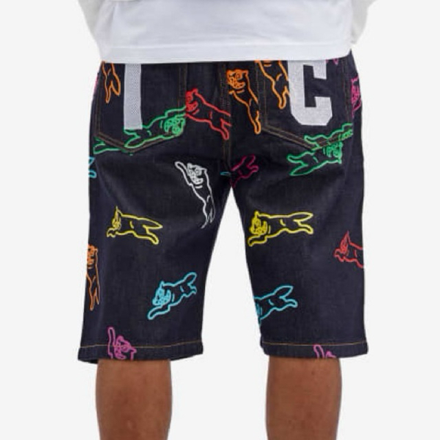 BBC ICECREAM All Over Running Dog Denim Shorts Billionaire Boys Club Baggy jorts