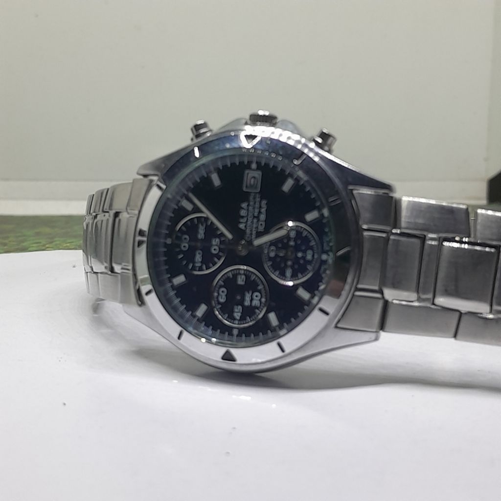 Jam tangan pria Seiko Alba Chronograph 7T92 0CV0 Blue dial