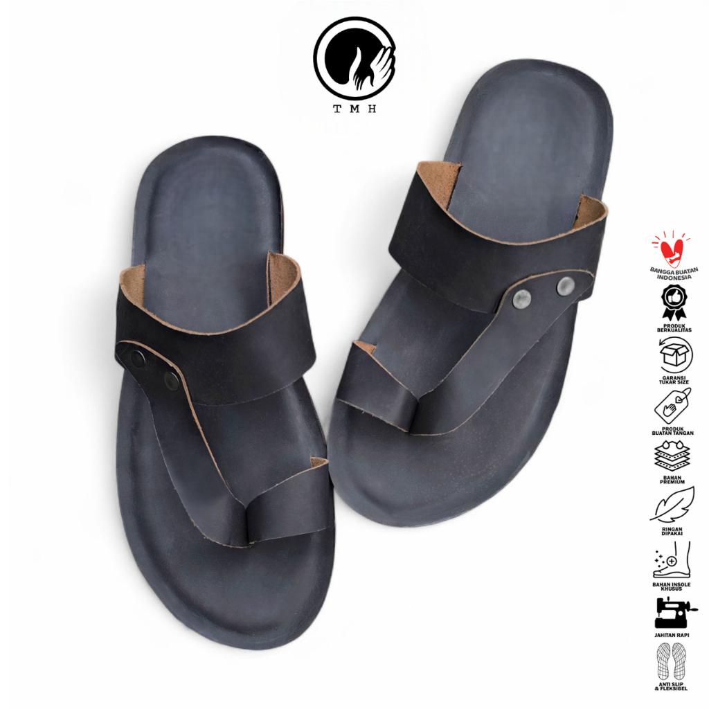 TMH Sandal Pria Sandal Cowok (Sandal Kulit Sapi) Sandal Slide SD-15 Kulit Sapi Asli