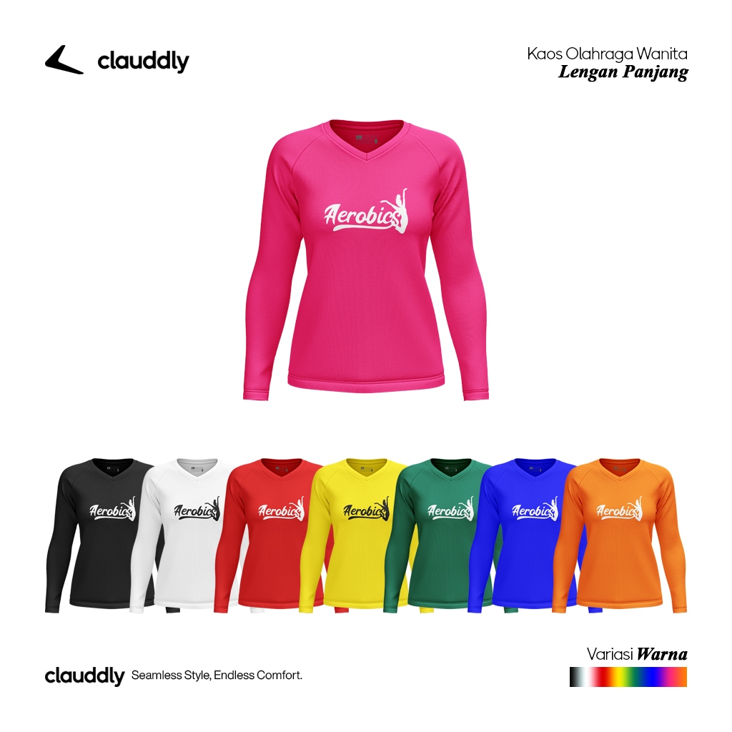 Clauddly Baju Olahraga Wanita Warna Pink Panjang Kaos Aerobics Running Senam Lari Big Size Jumbo