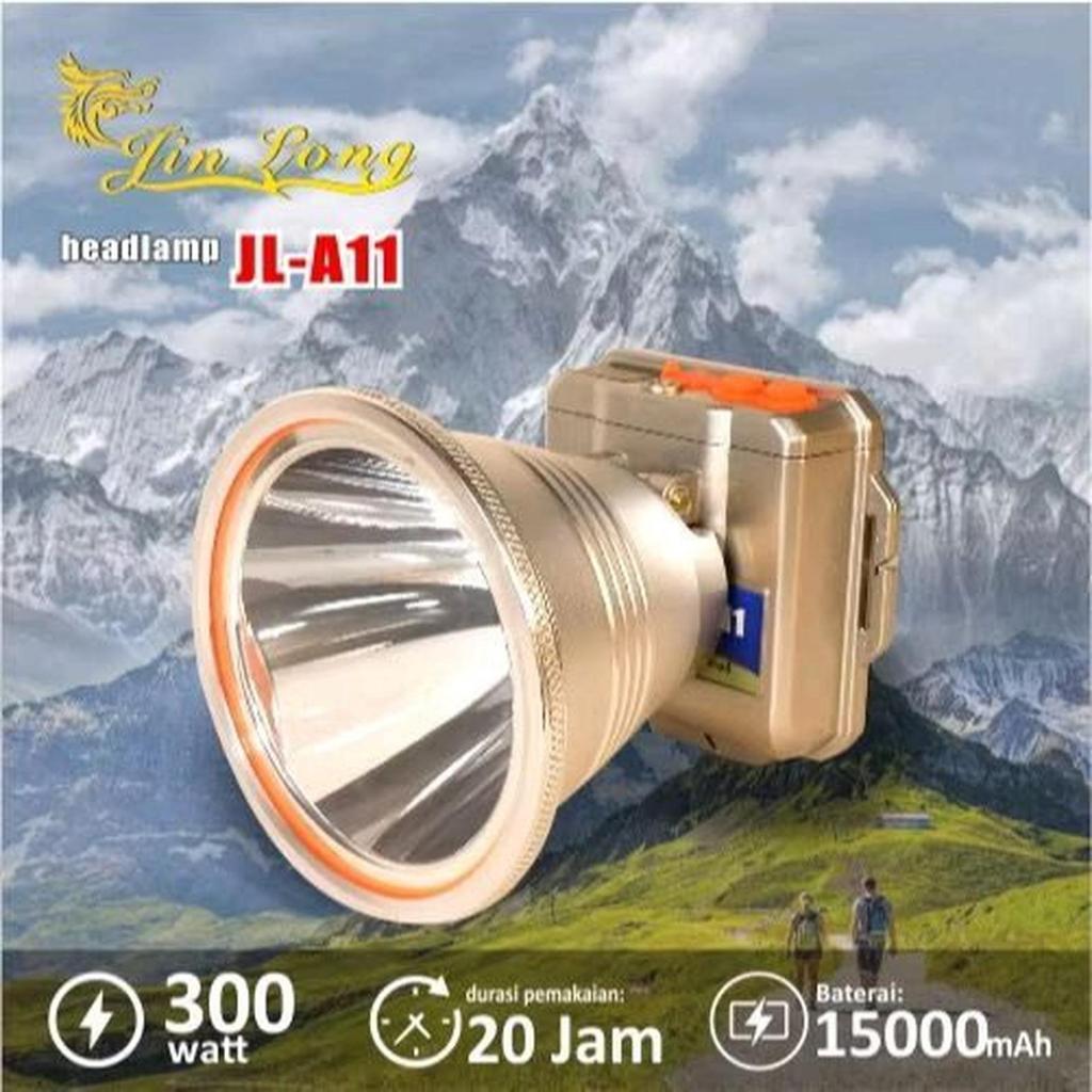 Jinlong Senter Kepala Waterproof JL A11 300Watt Cahaya Putih Body Alumunium Baterai 15000mAh
