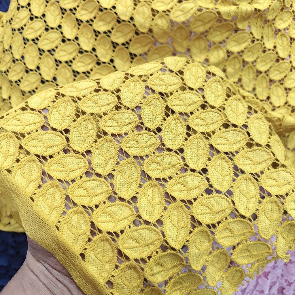 KAIN BROKAT KATUN PREMIUM WARNA KUNING - KAIN BRUKAT - KAIN KEBAYA HARGA/0,5M