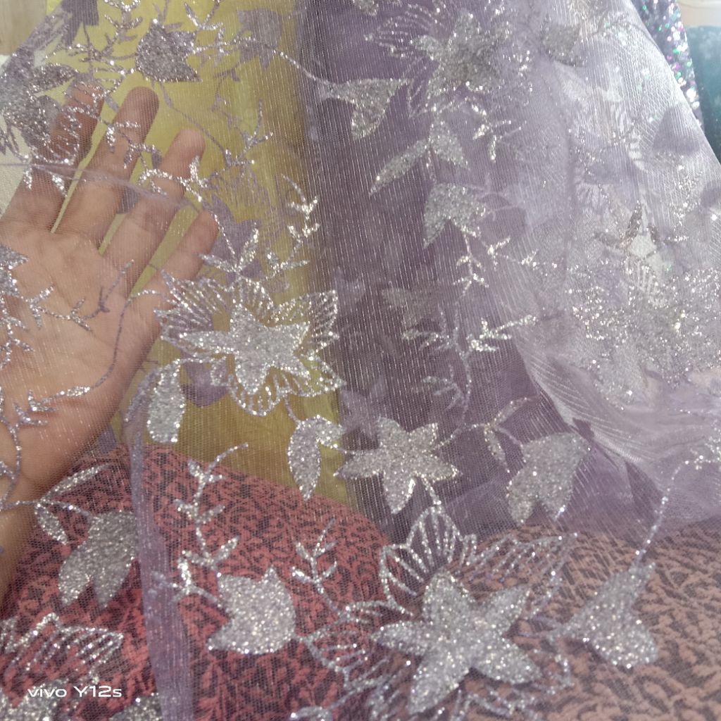 Kain Tile Payet Geliter / Harga / 0.5m / Kain Tile Payet Geliter Meteran / Bahan Tile Payet Geliter 