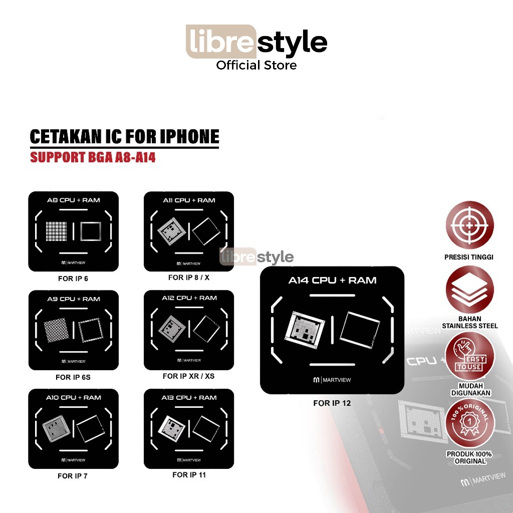 MARTVIEW CETAKAN IC CPU IPHONE 6 6S 7 8 X XR XS 11 12 - CETAKAN MARTVIEW BGA A8 A9 A10 A11 A12 A13 A