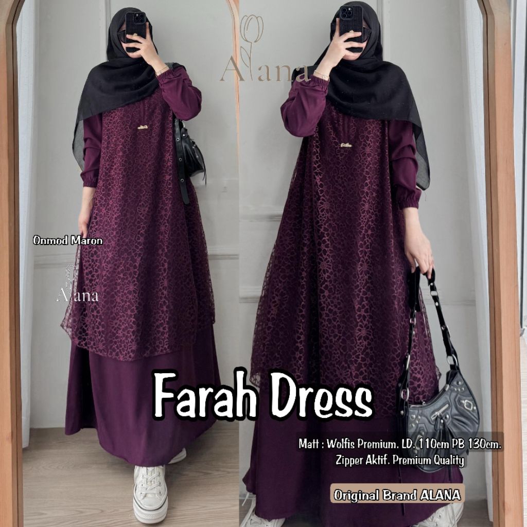 FARAH SARAH MAXY DRESS BY ALANA // GAMIS KONDANGAN TILLE DOTTI BROKAT FULL FURING LD 110 PJ 130 BUSU