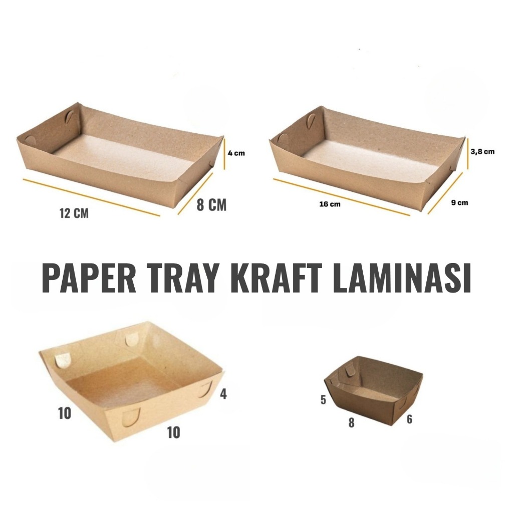 PAPER TRAY KRAFT / KRAFT FOOD TRAY Laminasi / TRAY XS / S  / M / L / PERSEGI / WADAH snack / TEMPAT 