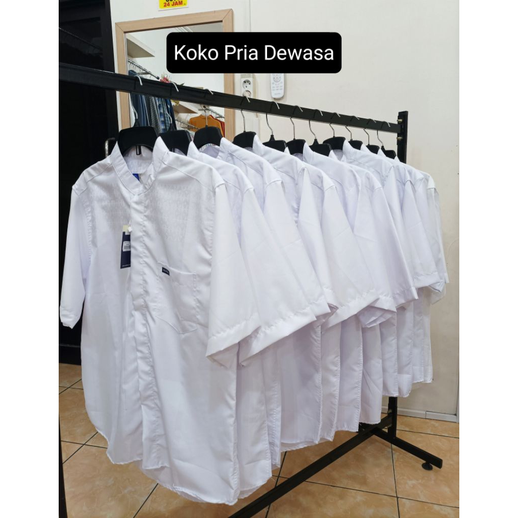 Baju koko kemeja polos putih pria lengan pendek pria dewasa warna putih fashion pria koko shanghai p
