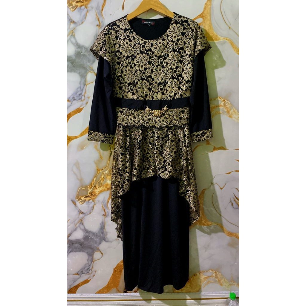 Gamis Mewah Warna Hitam Mix Brukat Gliter