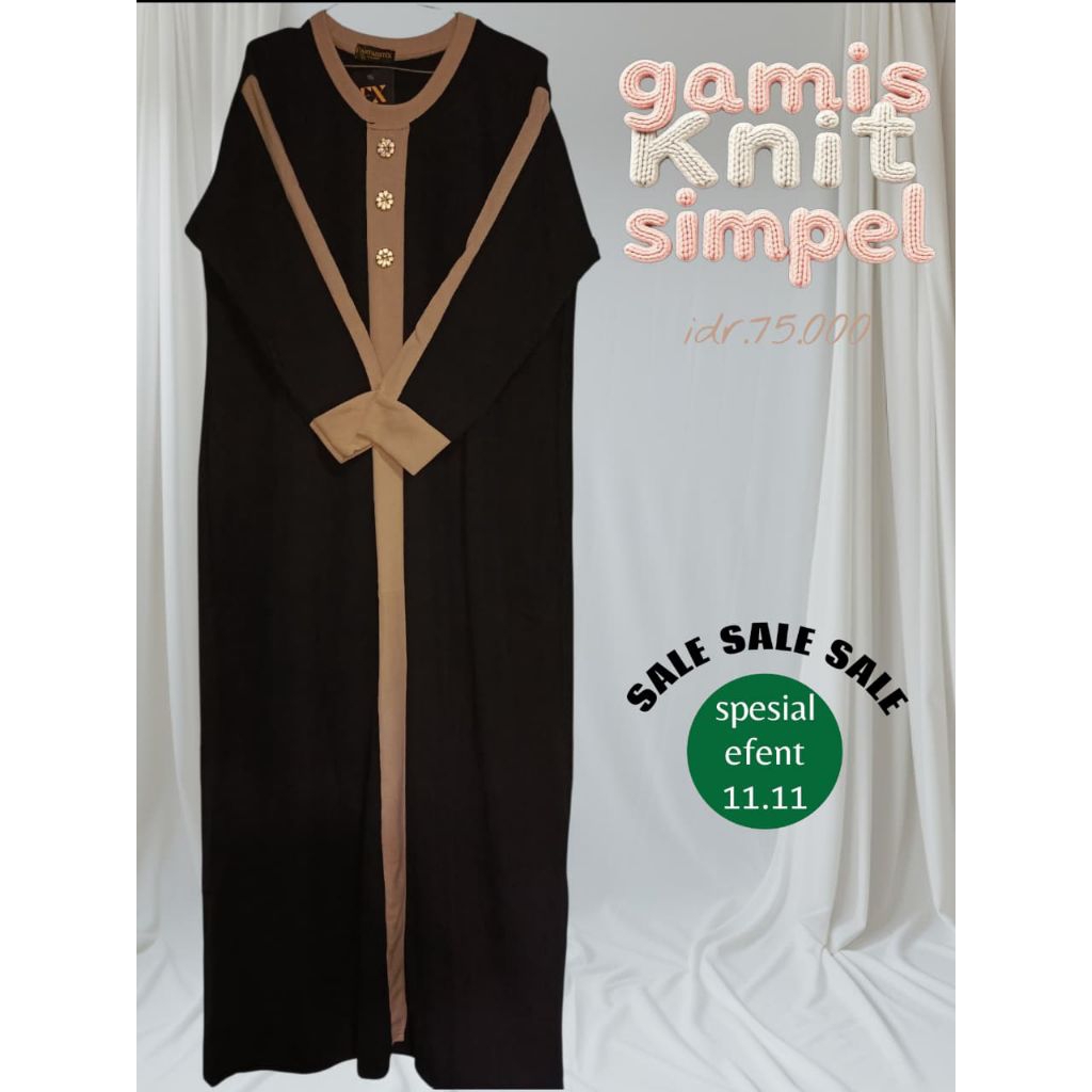 GAMIS KNIT SIMPEL HITAM KOMBINASI