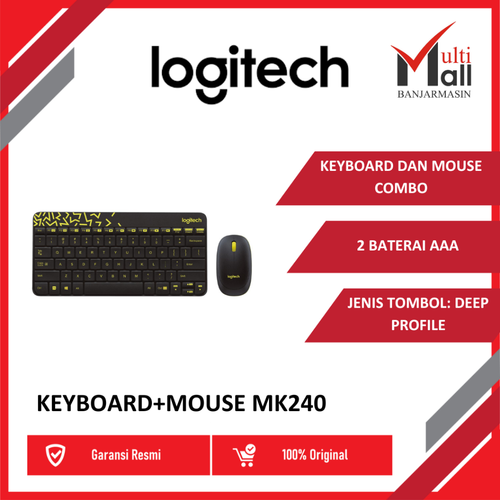 Logitech MK240 Wireless Keyboard dan Mouse - Black
