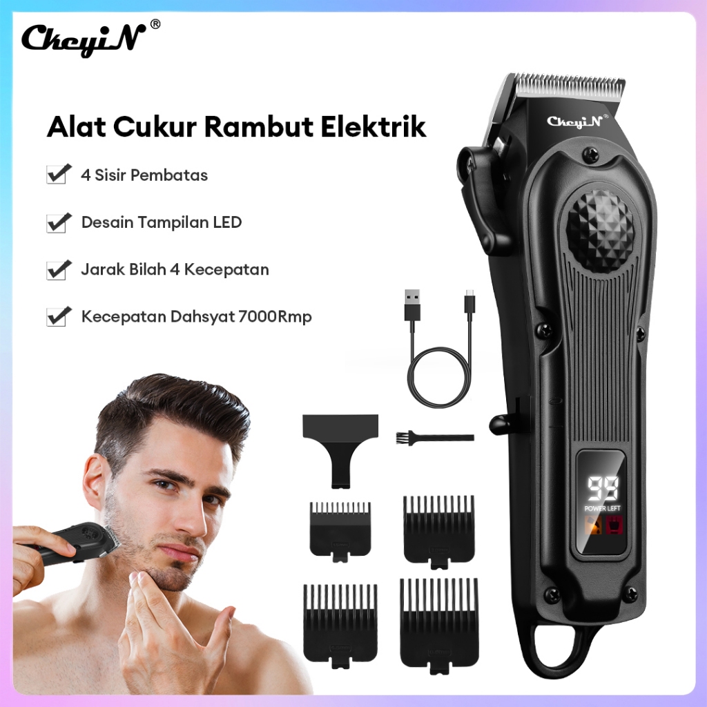 CkeyiN Hair Clipper Profesional Alat Potong Rambut Alat Cukur Rambut Pria Pemangkas Rambut Elektrik