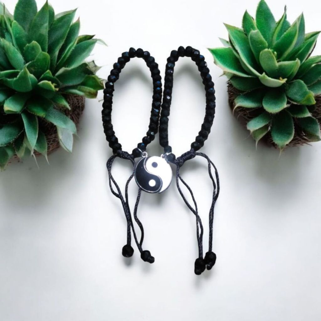 GELANG COUPLE batu kristal hitam elegan unisex