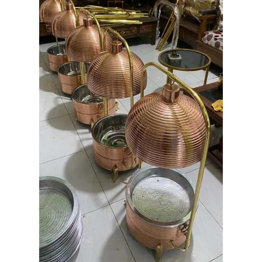 Chafing Dish tembaga motif garis