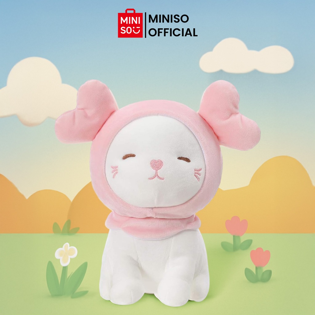 MINISO Boneka Lucu Kucing Boneka Lembut Mainan Mewah Kucing dengan Penutup Mata Kado Anak Plush Toy