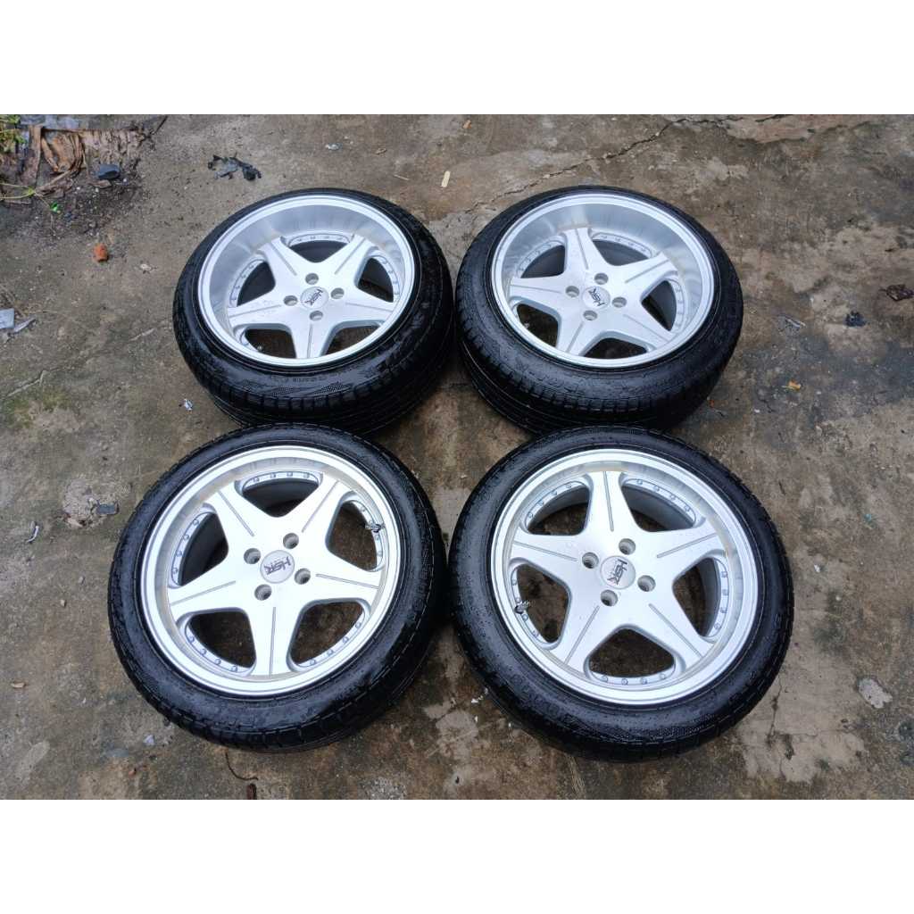 Velg Mobil Bekas Racing Hsr Anambas Celong Ring 16 Lebar 7,5/8,45 Et 25/18 Pcd 4x100 + Ban 195/50 R1