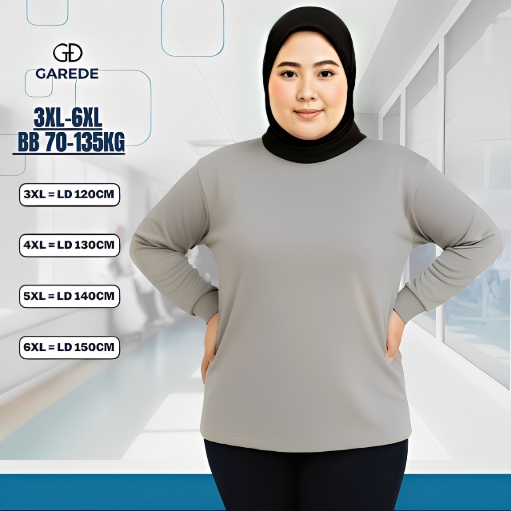 Garede - Kaos Oversize Wanita Lengan Panjang Basic Premium Jumbo LD 120 130 140 150 Super Nyaman