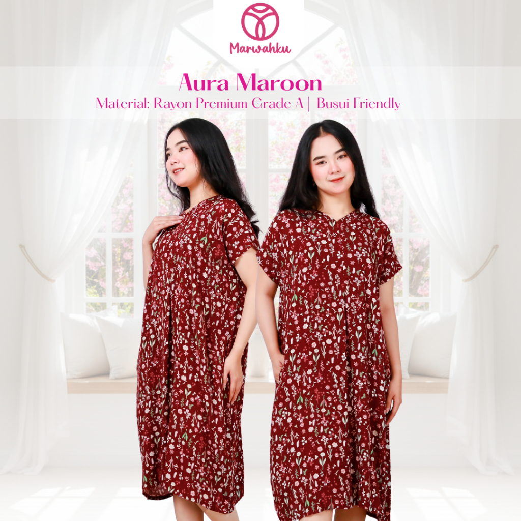 Daster Wanita Aura Maroon Home Dress Daily Wear Busui Friendly Rayon Premium