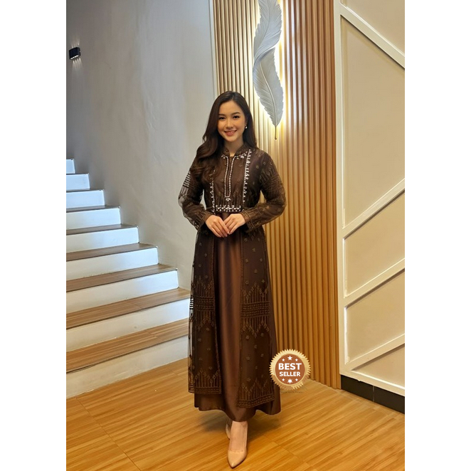 Dress Rompi 2 in 1 Gamis Kondangan Outer Brokat Polos Payet Wisuda Anesya