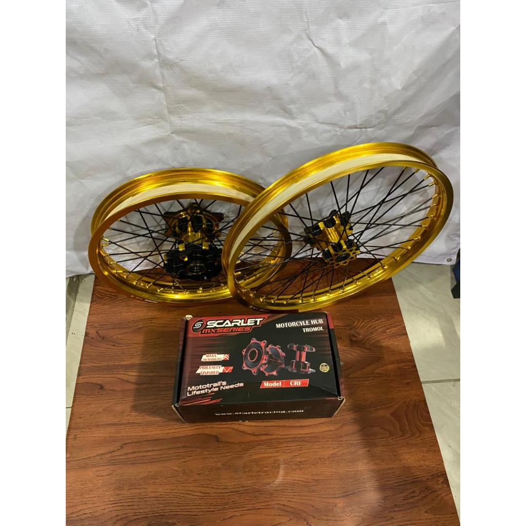 Wheelset Offroad CRF Ring 18/21 Velg Scarlet dan Tromol Scarlet Tanpa Ban
