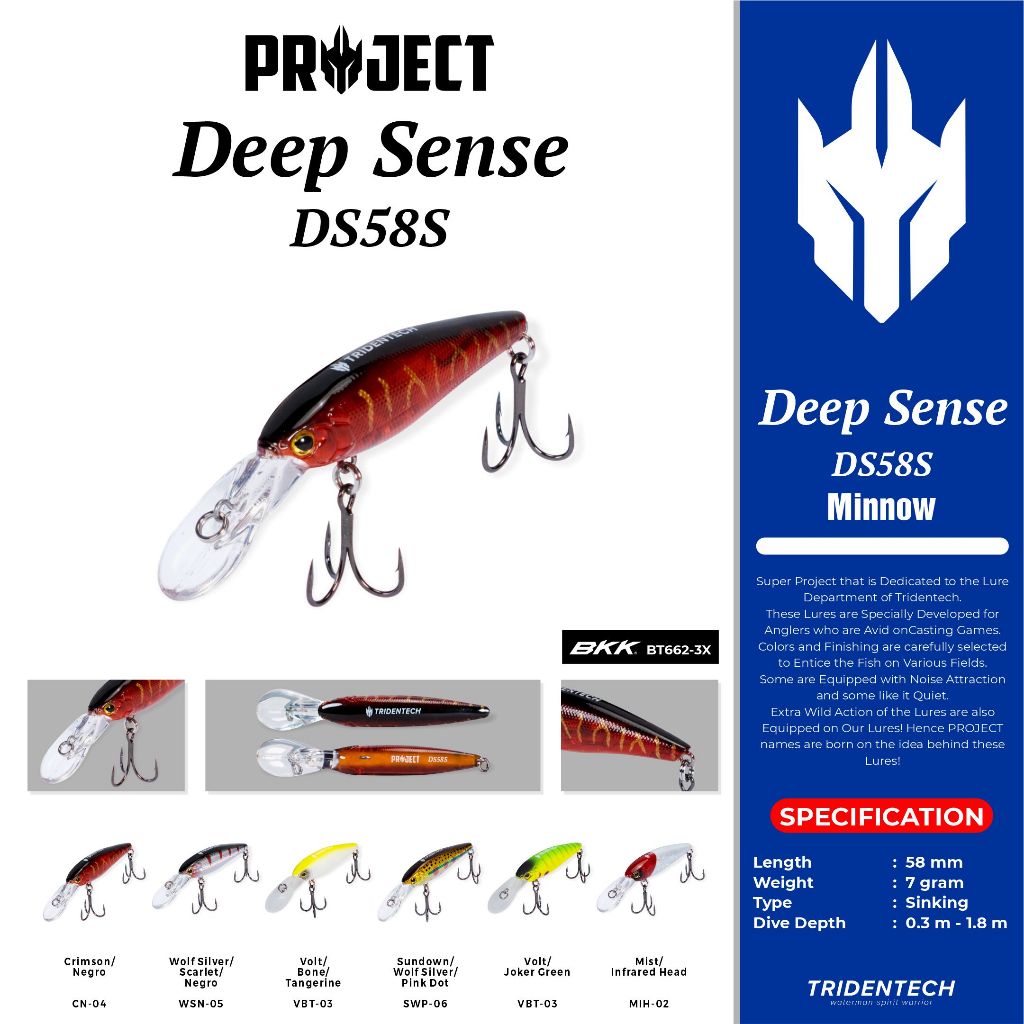 Tridentech Minnow Deep Sense Project - Minnow Sinking Lure Umpan Pancing