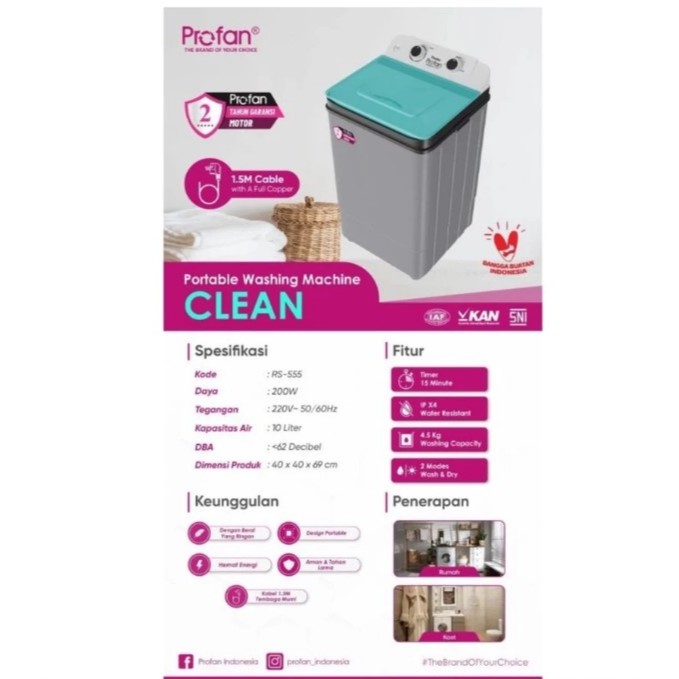 INSTAN Mesin Cuci Portabel Profan 4.5KG Hemat Listrik