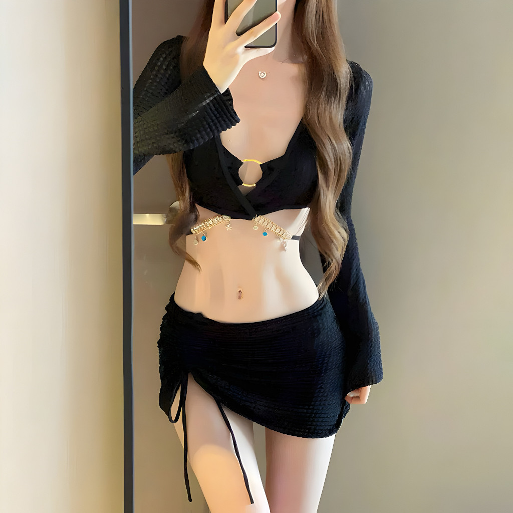 ( GROSIRLUCKY #KODE 593 ) Sexy Crop Top & Rok Mini Pantai Bikini Wanita Dewasa / Beachwear Sexy / Ba