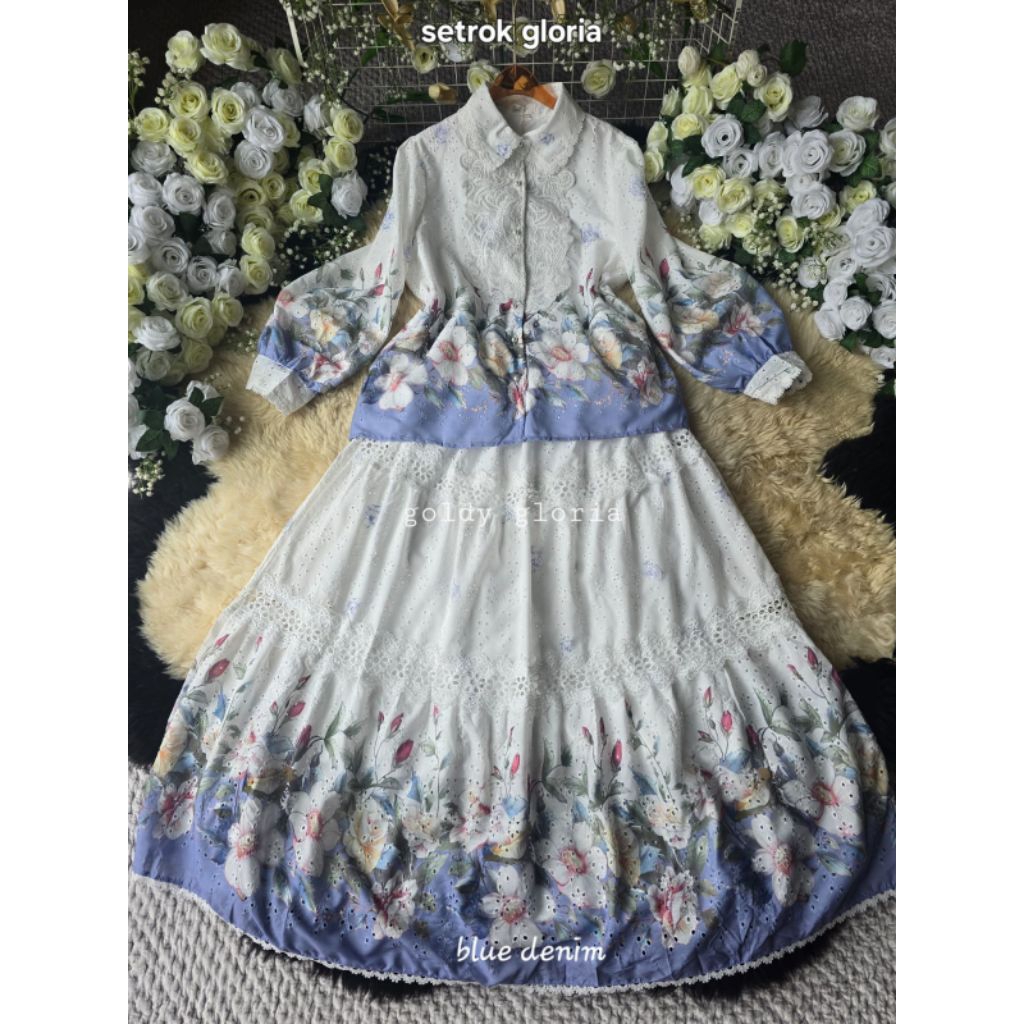 GLORIA GhatbiyyaGoldy SetRok Floral Renda Premium Elegan Pakaian Remaja Dewasa by GoldyGhatbiyya Mus